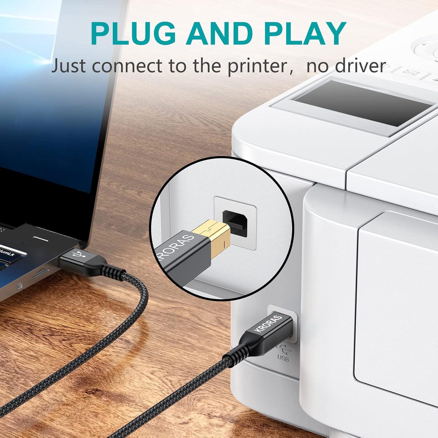 Cable de Impresora USB 2.0 KRORAS 6 Metros Tipo A a B
