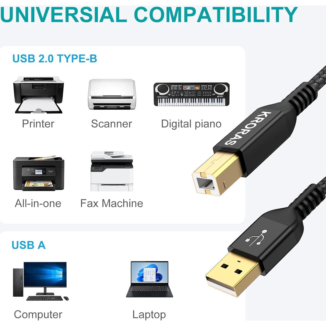 Cable de Impresora USB 2.0 KRORAS 6 Metros Tipo A a B