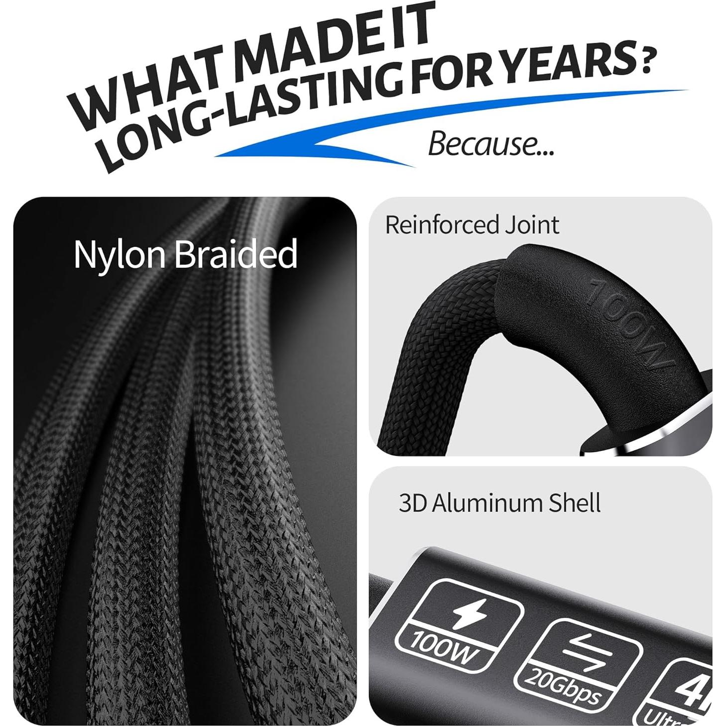 Cable USB C Extra Largo 5M 20Gbps 100W 4K@60Hz HOTUTUKI