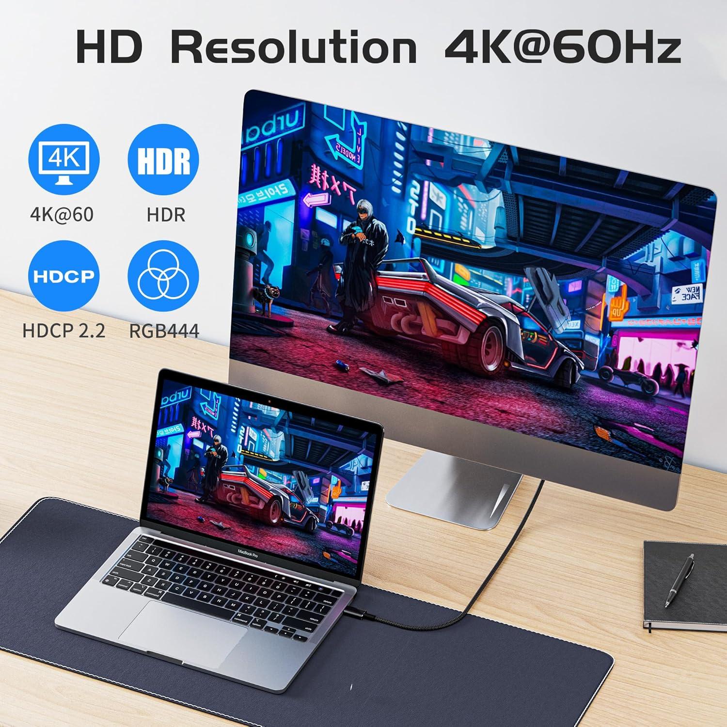 Cable USB C Extra Largo 5M 20Gbps 100W 4K@60Hz HOTUTUKI