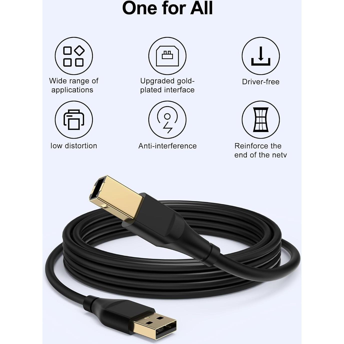 Cable de Impresora USB 2.0 3m HP, Canon, Epson, Brother