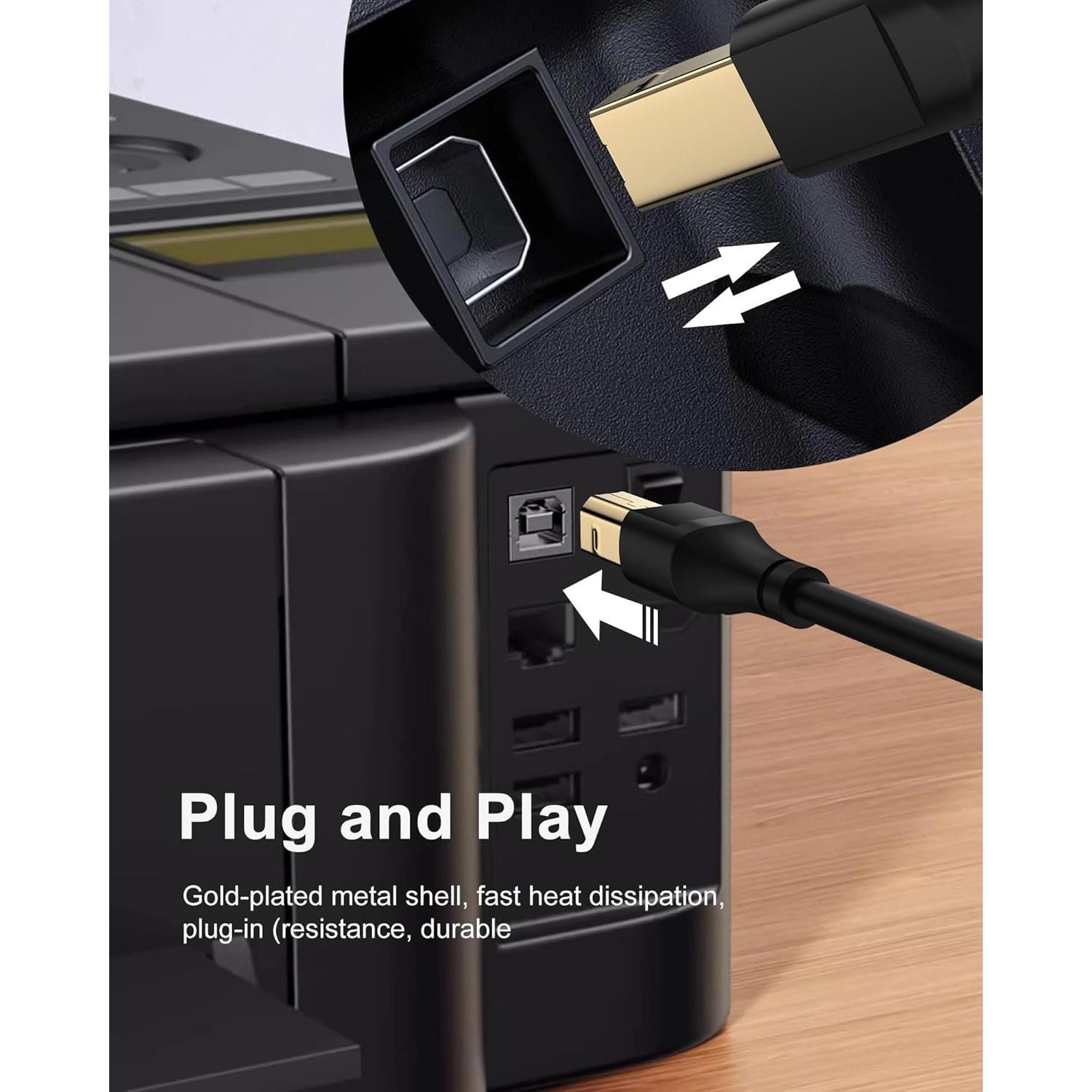 Cable de Impresora USB 2.0 3m HP, Canon, Epson, Brother