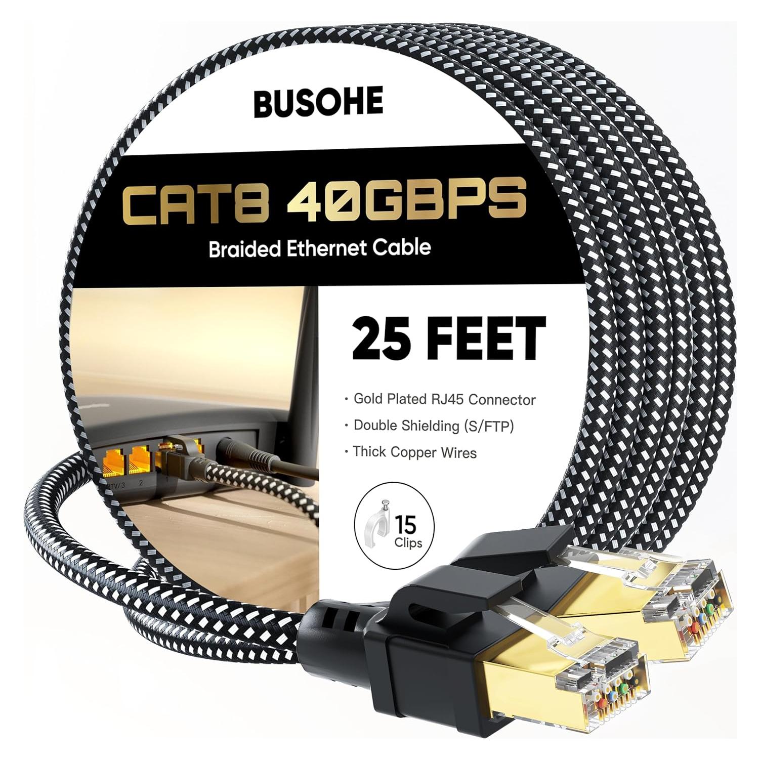 Cable Ethernet Cat 8 BUSOHE 7.62m Alta Velocidad 40Gbps