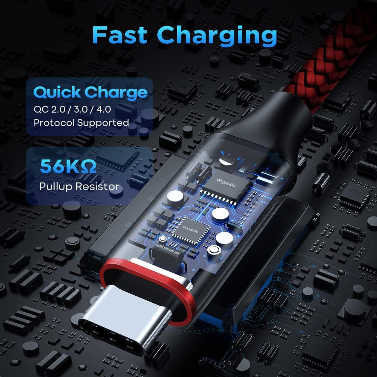 Cable USB A a USB C 6m etguuds Rojo Carga Rápida Trenzado