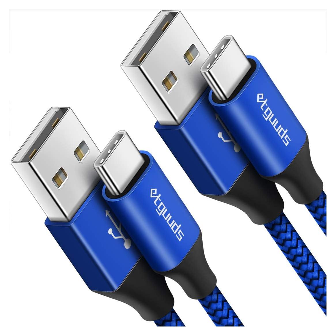 Cable USB A a USB C 4.57m etguuds Trenzado Nylon Azul 2-Pack