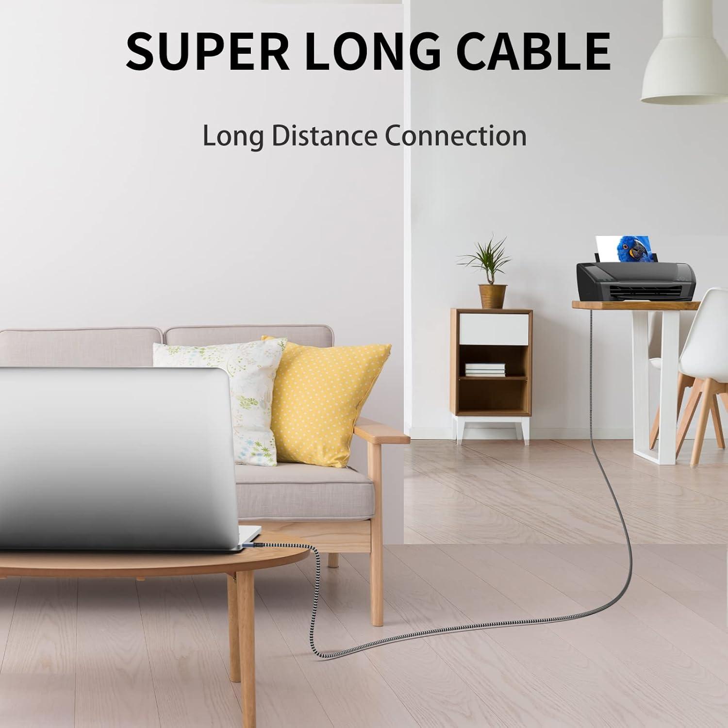 Cable de Impresora USB 2.0 FXAVA 6.1m Nylon Trenzado