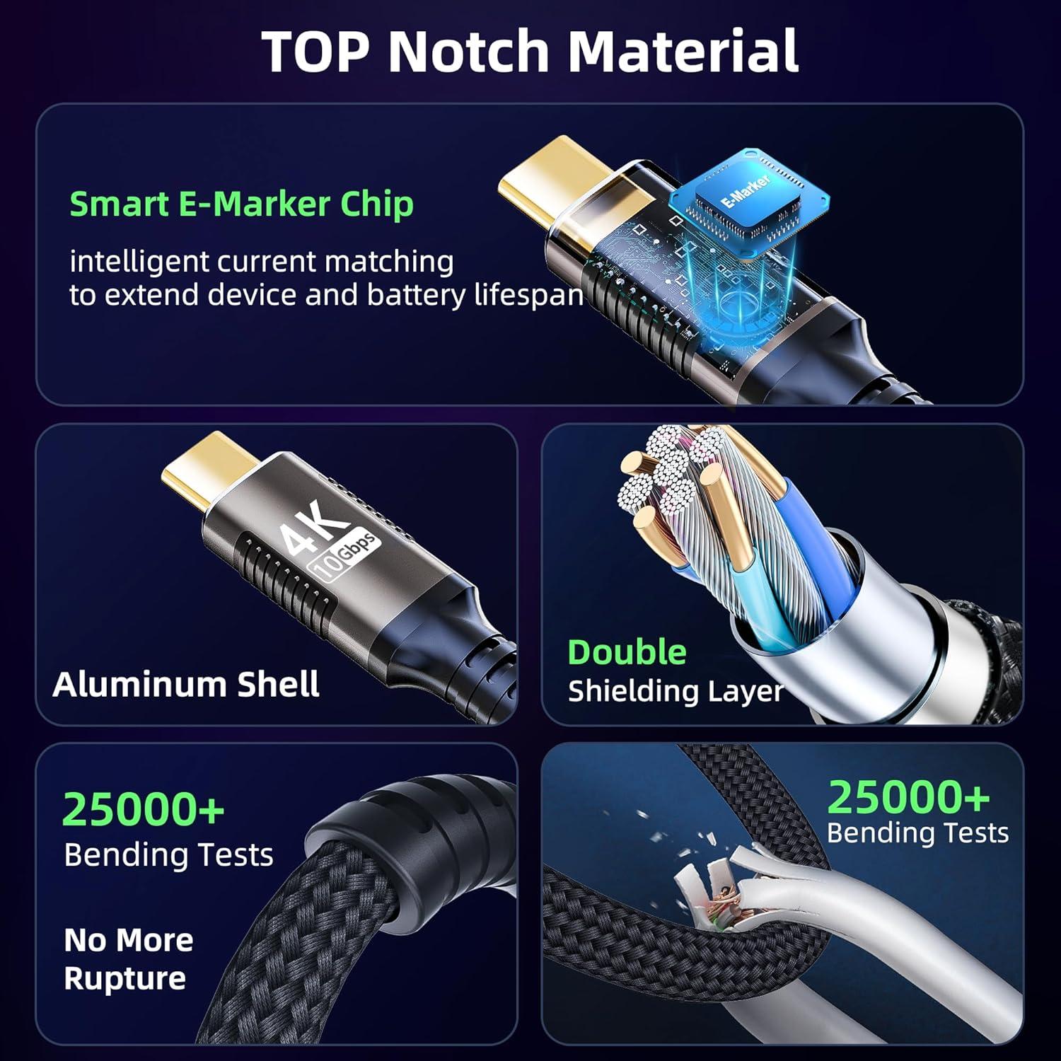 Cable USB C 5M 10Gbps Thunderbolt 3 Carga Rápida 100W