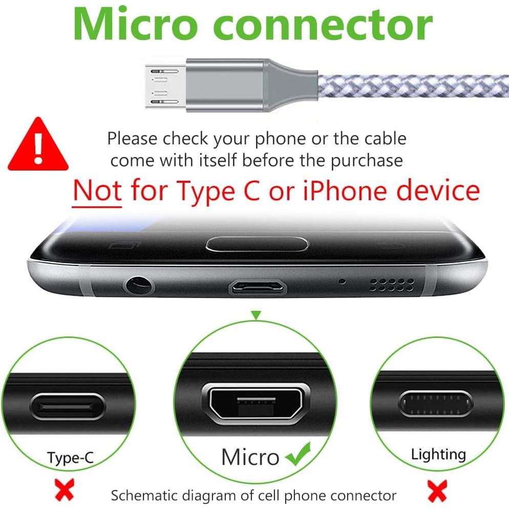 Cable Micro USB Hoblaze 10FT Trenzado Nylon 3 Pack Alta Velocidad