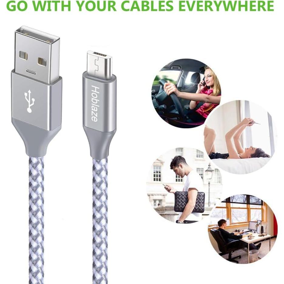 Cable Micro USB Hoblaze 10FT Trenzado Nylon 3 Pack Alta Velocidad