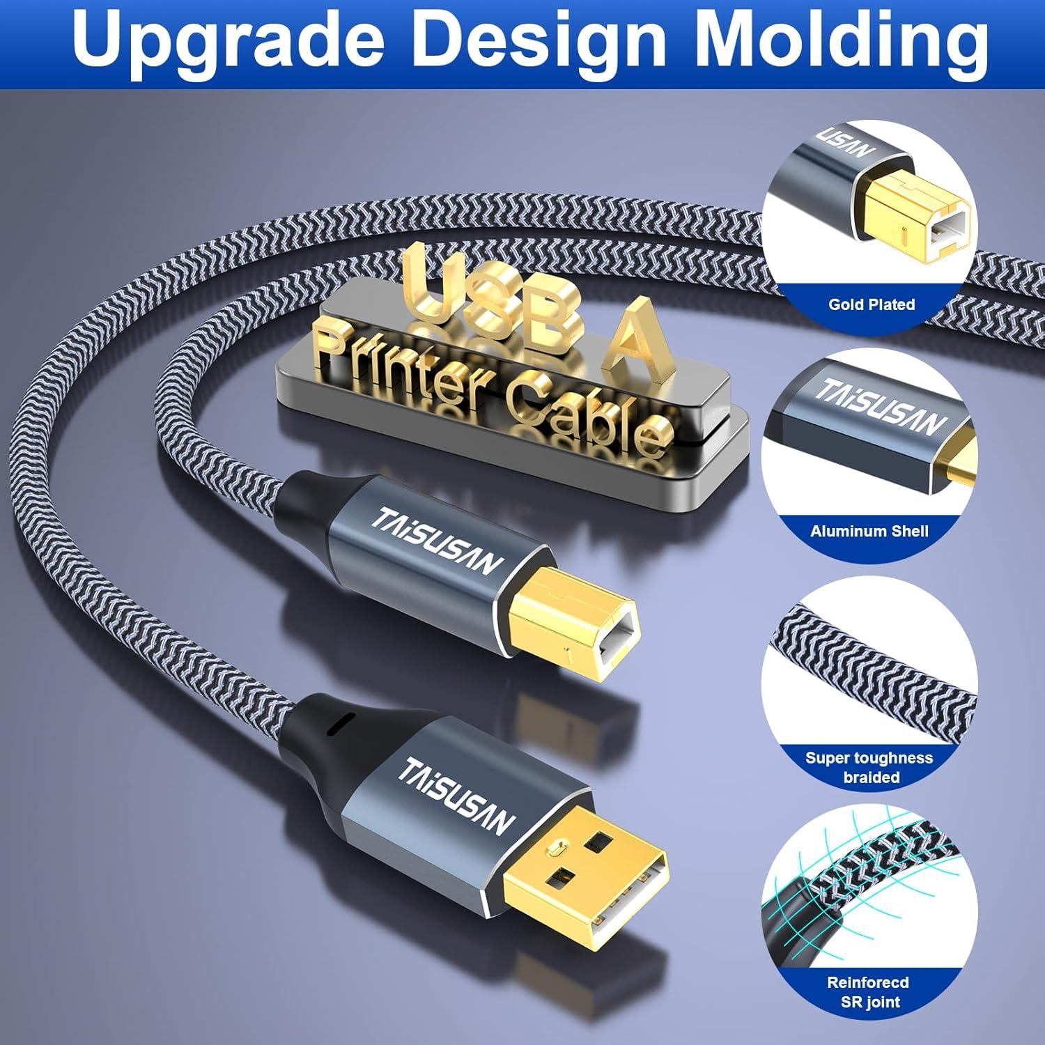 Cable de impresora USB 9.14m TAiSUSAN Tipo A a B Gris