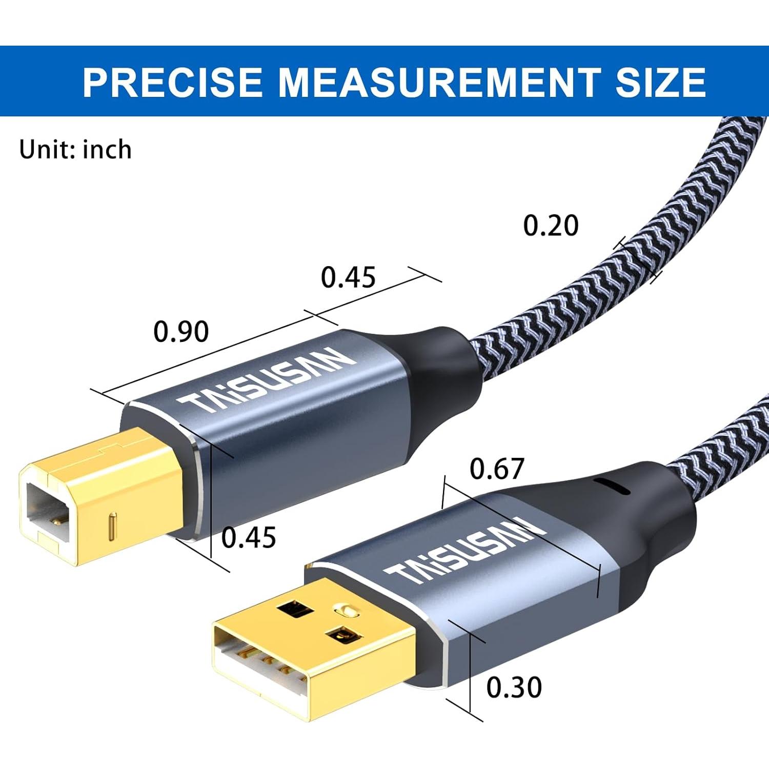 Cable de impresora USB 9.14m TAiSUSAN Tipo A a B Gris