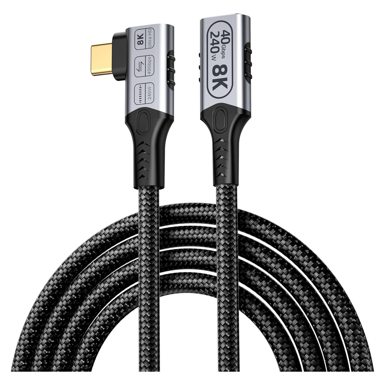 Cable de Extensión USB4 2m SHENZHEN USB-C 90° Carga 240W