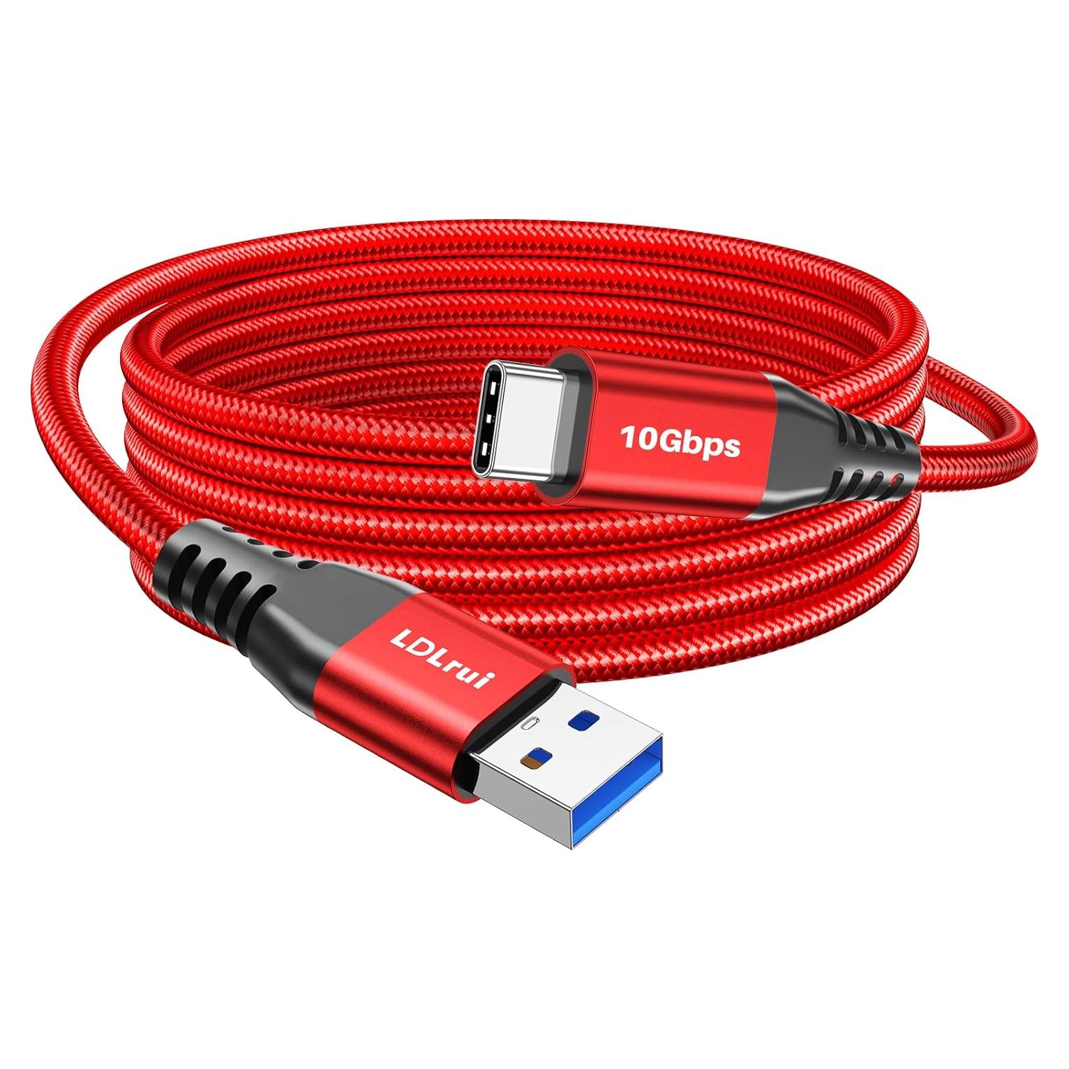 Cable USB C 3m Rojo 10Gbps LDLrui Carga Rápida 3.1A