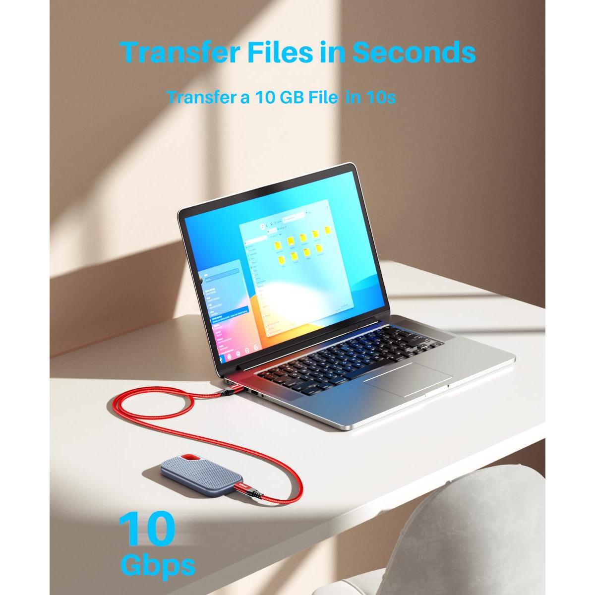 Cable USB C 3m Rojo 10Gbps LDLrui Carga Rápida 3.1A