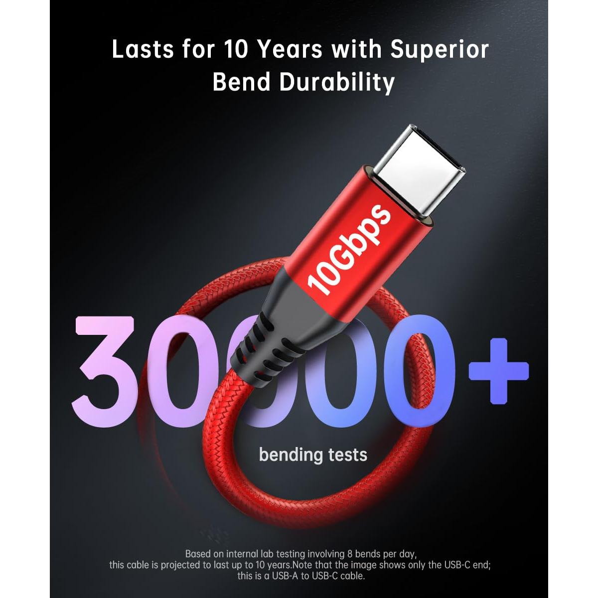 Cable USB C 3m Rojo 10Gbps LDLrui Carga Rápida 3.1A