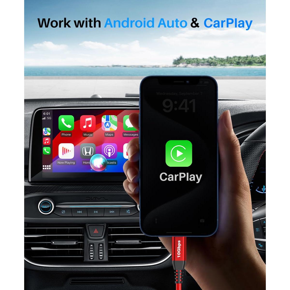 Cable USB C 3m Rojo 10Gbps LDLrui Carga Rápida 3.1A