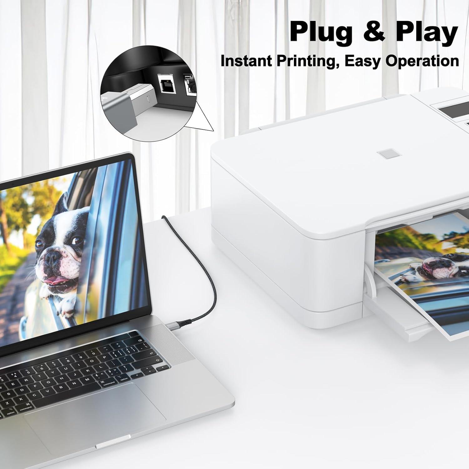 Cable de Impresora USB 2.0 FEMORO 10 Pies 2-Pack Alta Velocidad