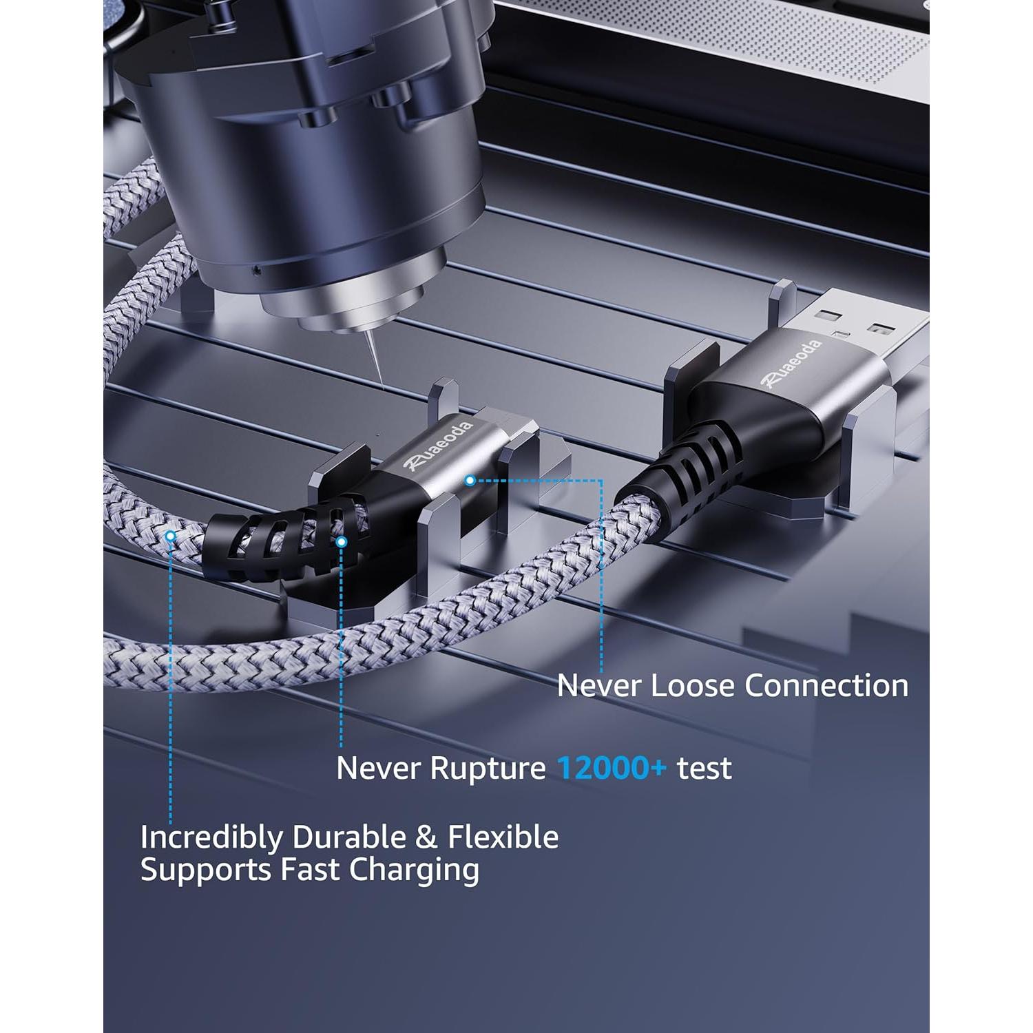 Cable Micro USB Largo Ruaeoda 3.05m Trenzado Nylon Alta Velocidad