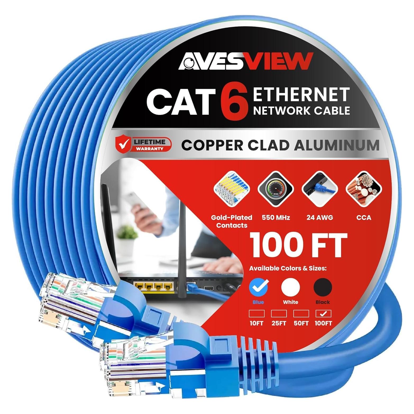 Cable Ethernet CAT 6 AvesView 30.48 m Alta Velocidad Azul