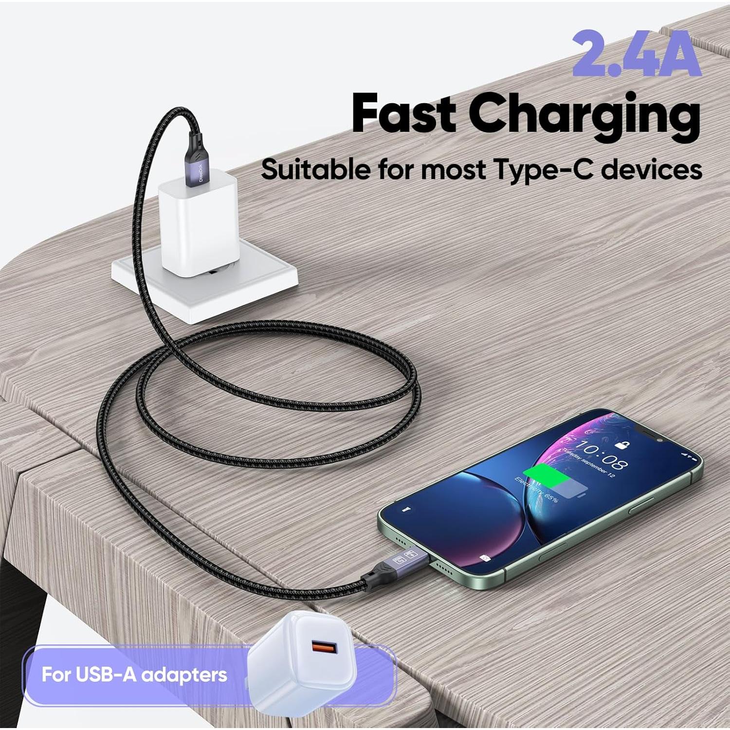 Cable USB C 6m DteeDck, Carga Rápida 2.4A, 5Gbps