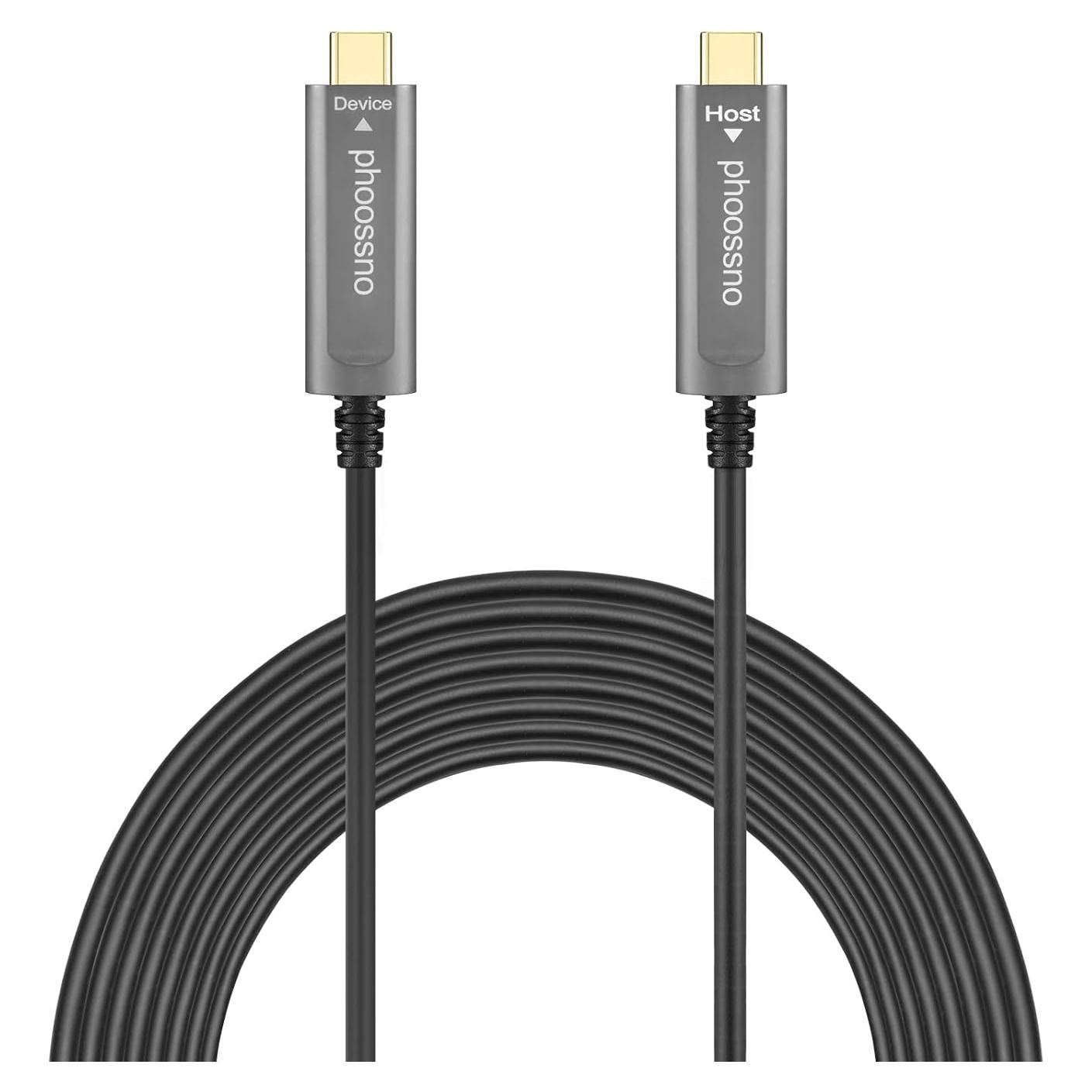 Cable Óptico USB C a C Phoossno 10Gbps 15m - Extensión Activa