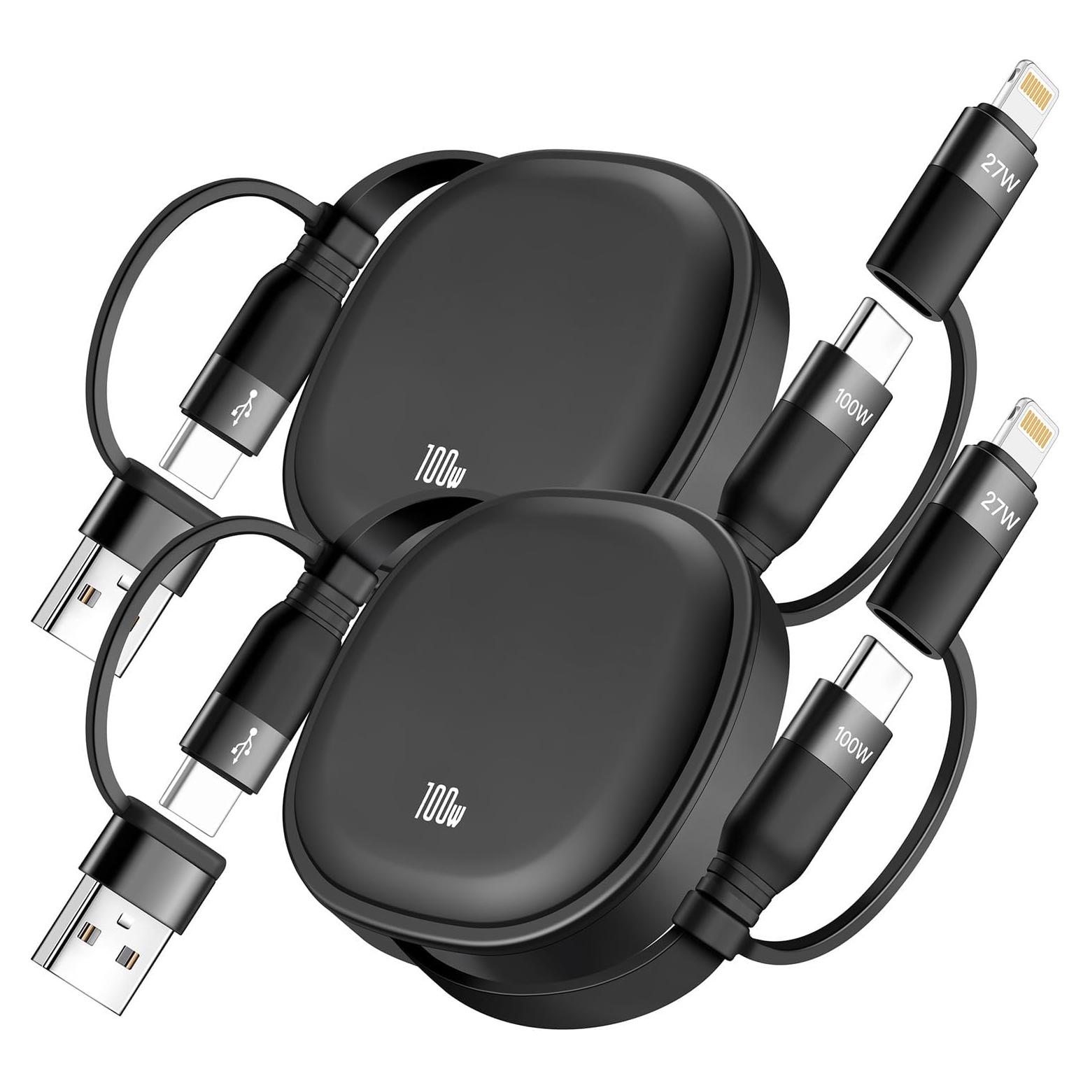 Cable USB Tipo C Retráctil 5 en 1 MINLU 100W 1.16m Negro