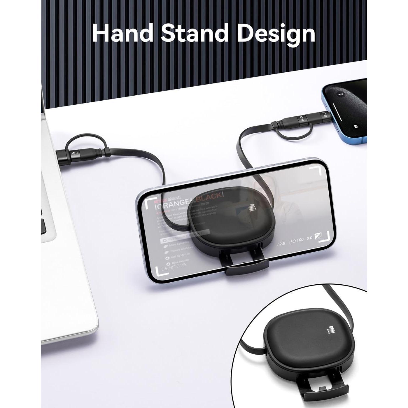 Cable USB Tipo C Retráctil 5 en 1 MINLU 100W 1.16m Negro