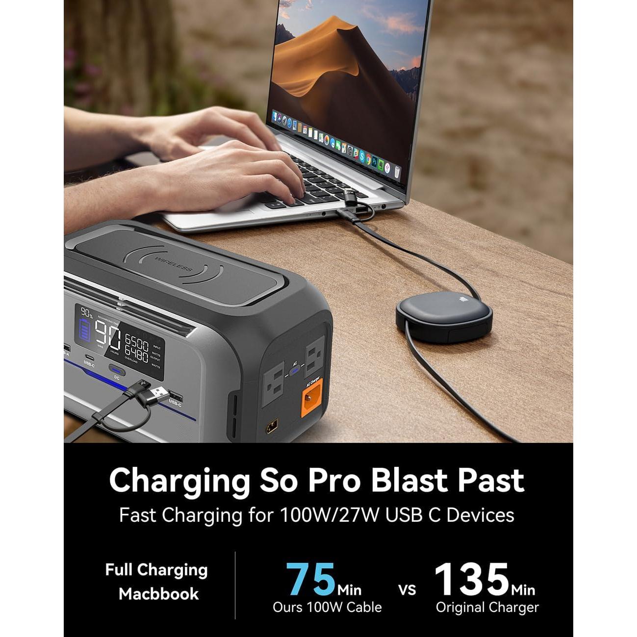 Cable USB Tipo C Retráctil 5 en 1 MINLU 100W 1.16m Negro