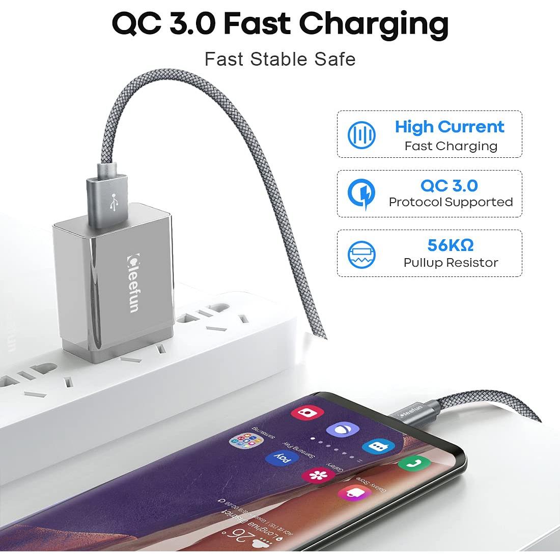 Cable USB Tipo C 6m CLEEFUN Carga Rápida 3A Gris