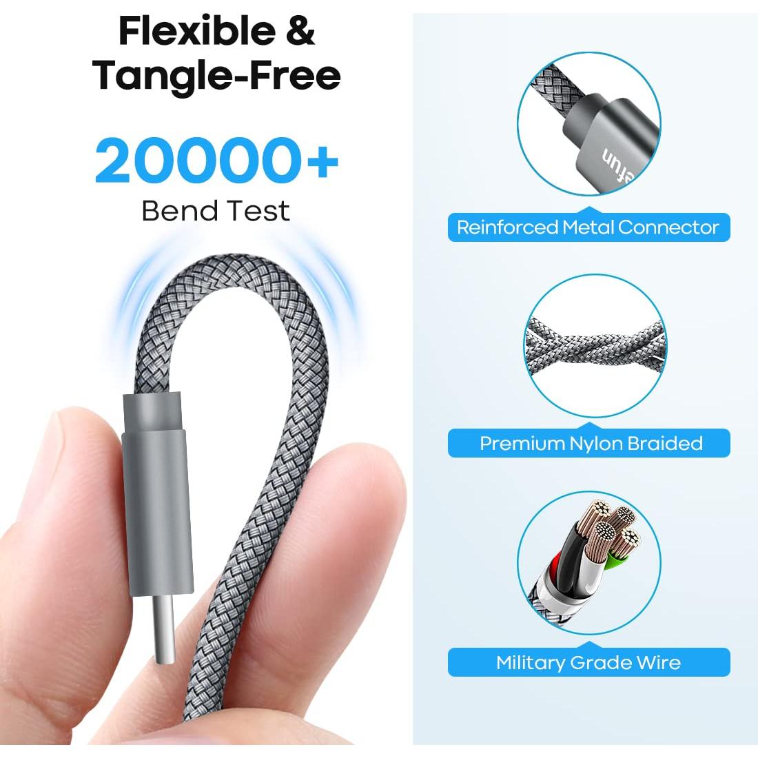 Cable USB Tipo C 6m CLEEFUN Carga Rápida 3A Gris