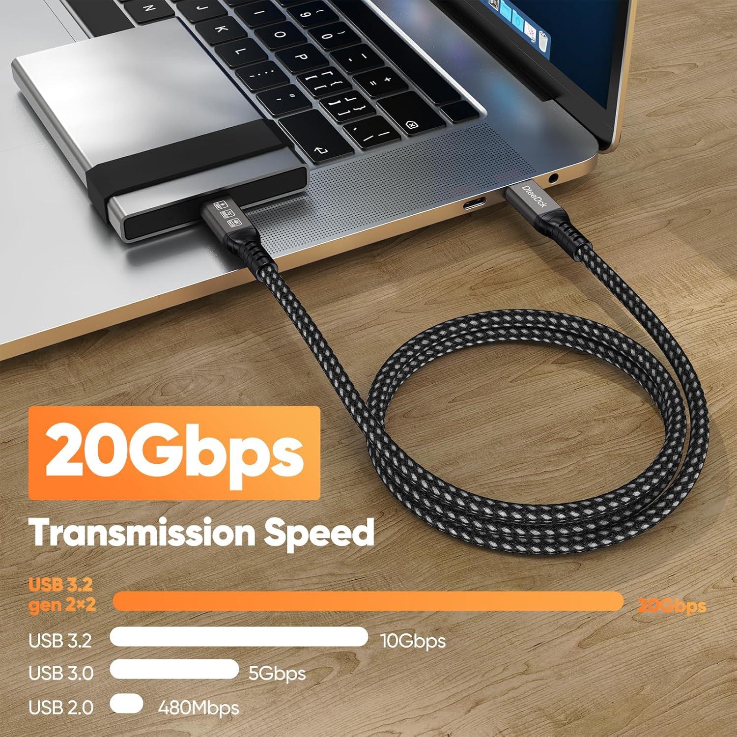 Cable USB C 3.2 Gen 2 3m DteeDck 4K 60Hz 20Gbps 100W
