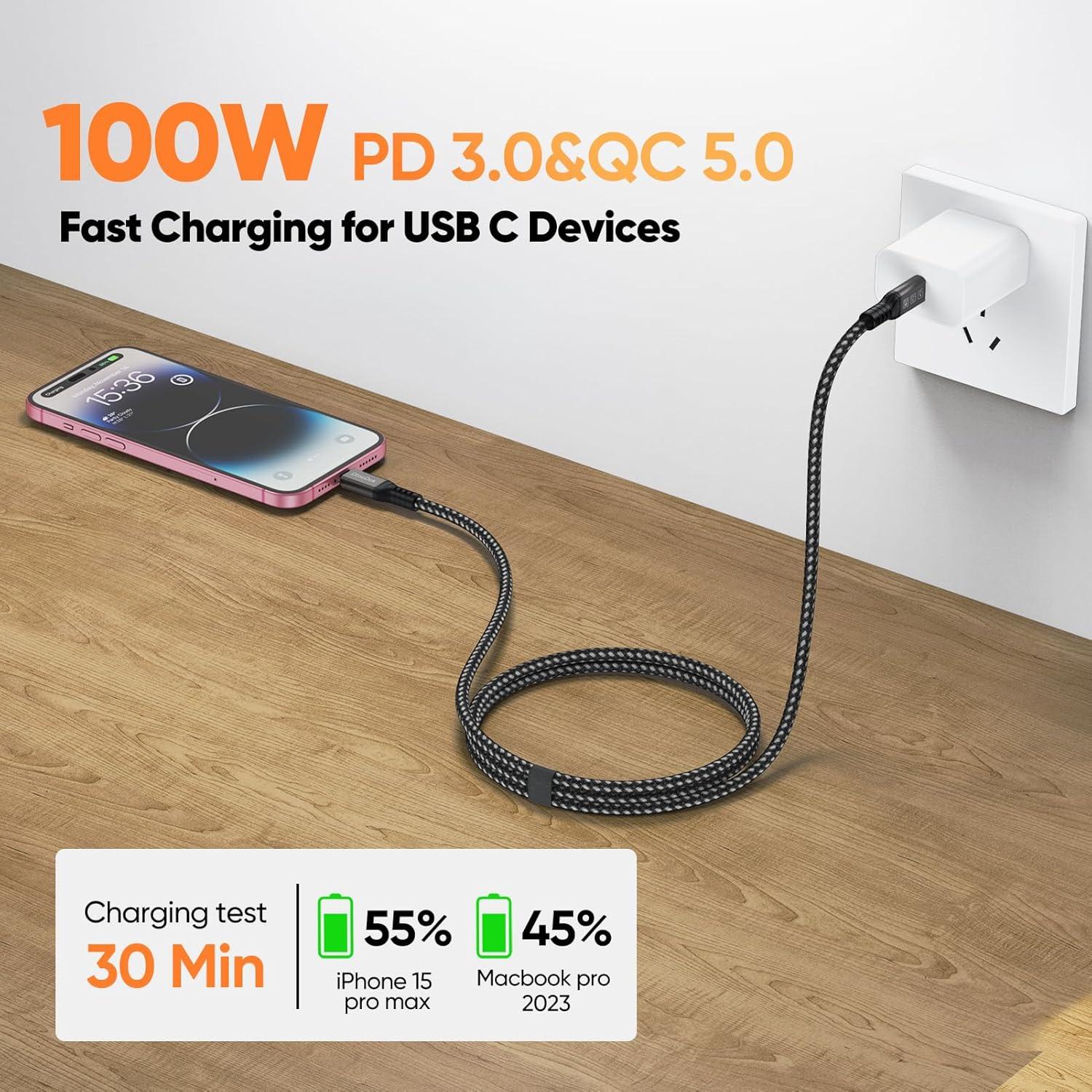 Cable USB C 3.2 Gen 2 3m DteeDck 4K 60Hz 20Gbps 100W