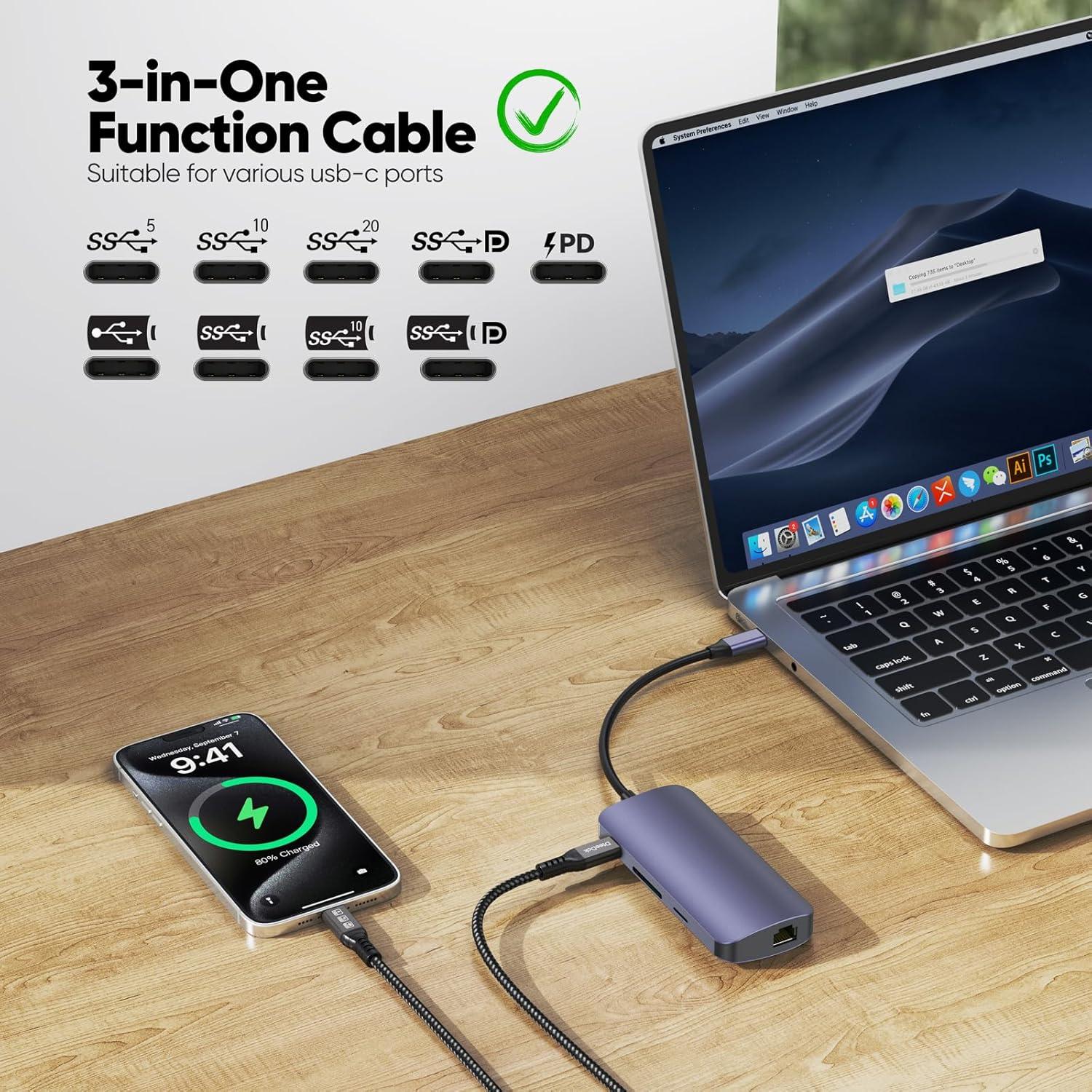 Cable USB C 3.2 Gen 2 3m DteeDck 4K 60Hz 20Gbps 100W