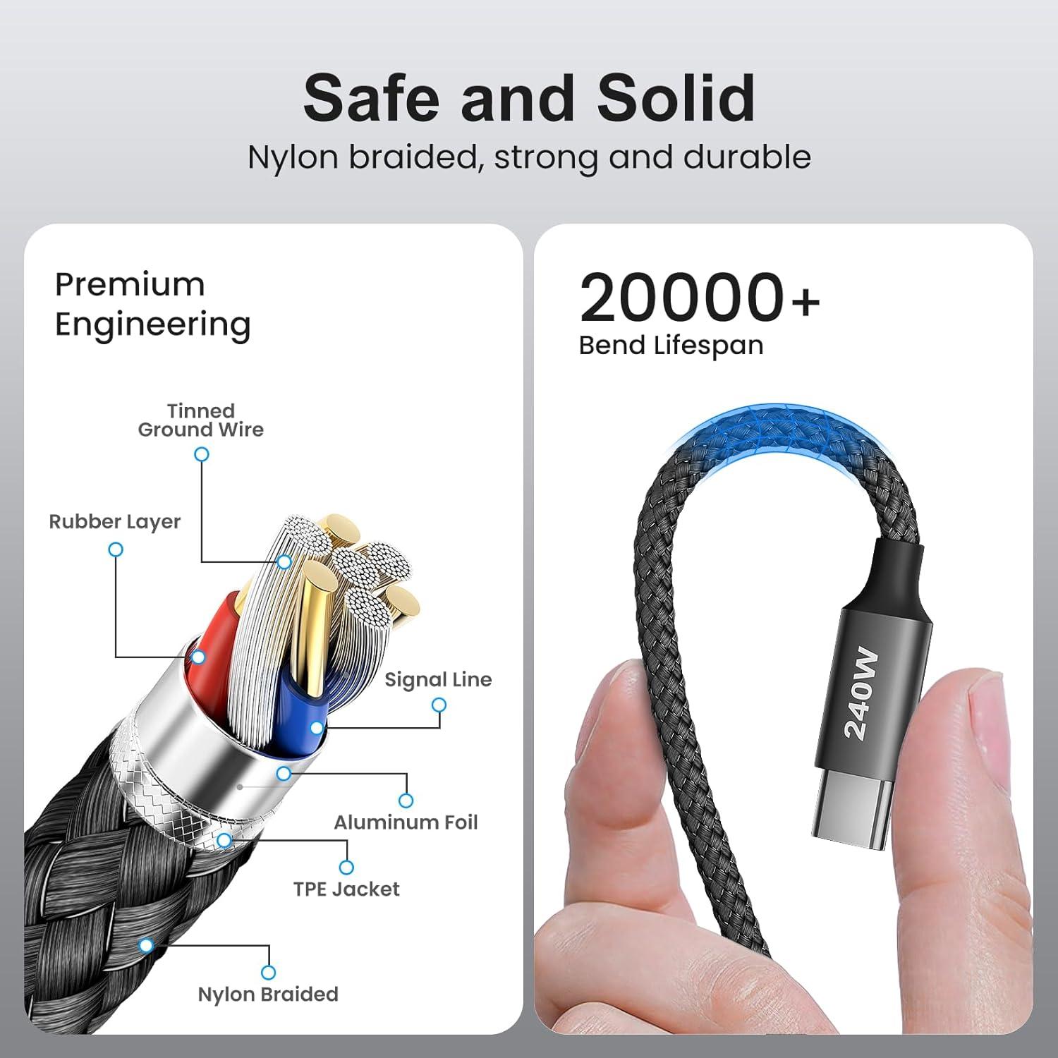 Cable USB C a USB C 240W etguuds 3m 2-Pack Carga Rápida