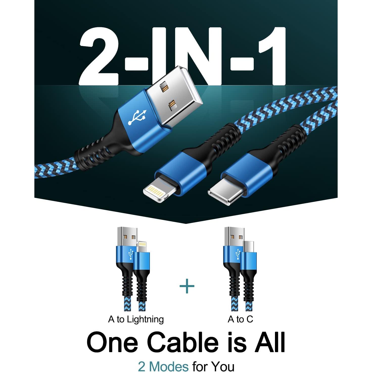Cable de Carga Múltiple 2-en-1 1.22m Lightning y USB-C