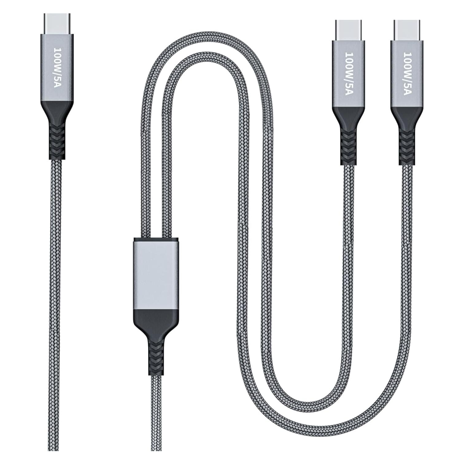 Cable USB-C 2-en-1 100W 1.2m Awnuwuy Carga Rápida Dual