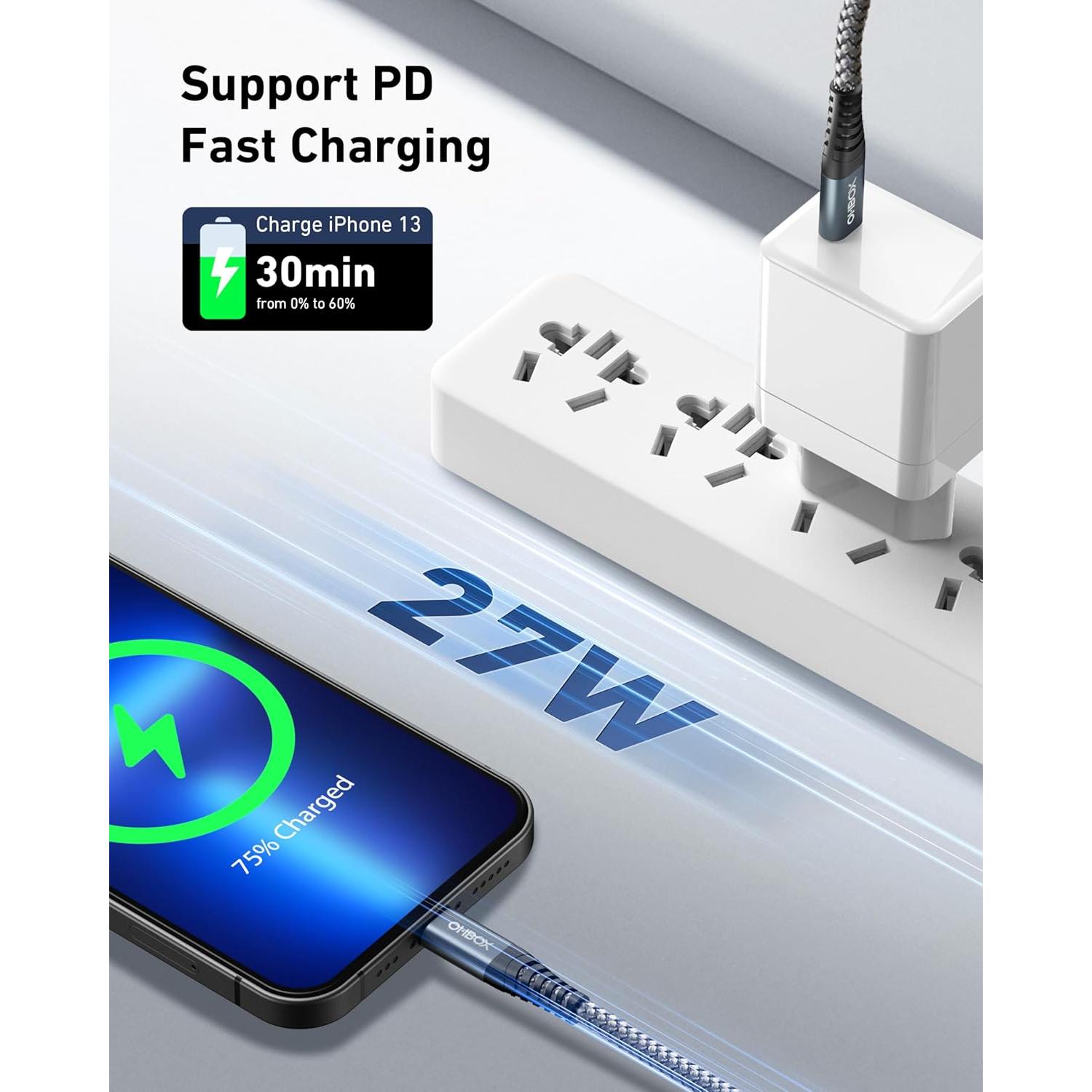 Cargador Rápido USB C a Lightning 10FT 2Pack ohbox