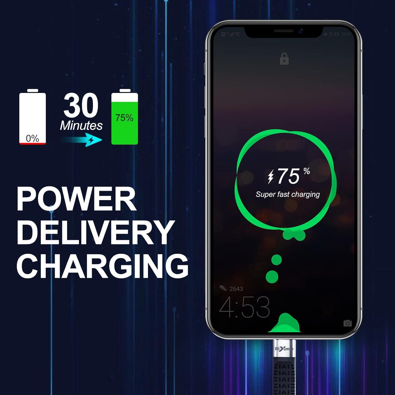 Cable USB-C Rixmie 12.7 cm Carga Rápida 100W 20Gbps