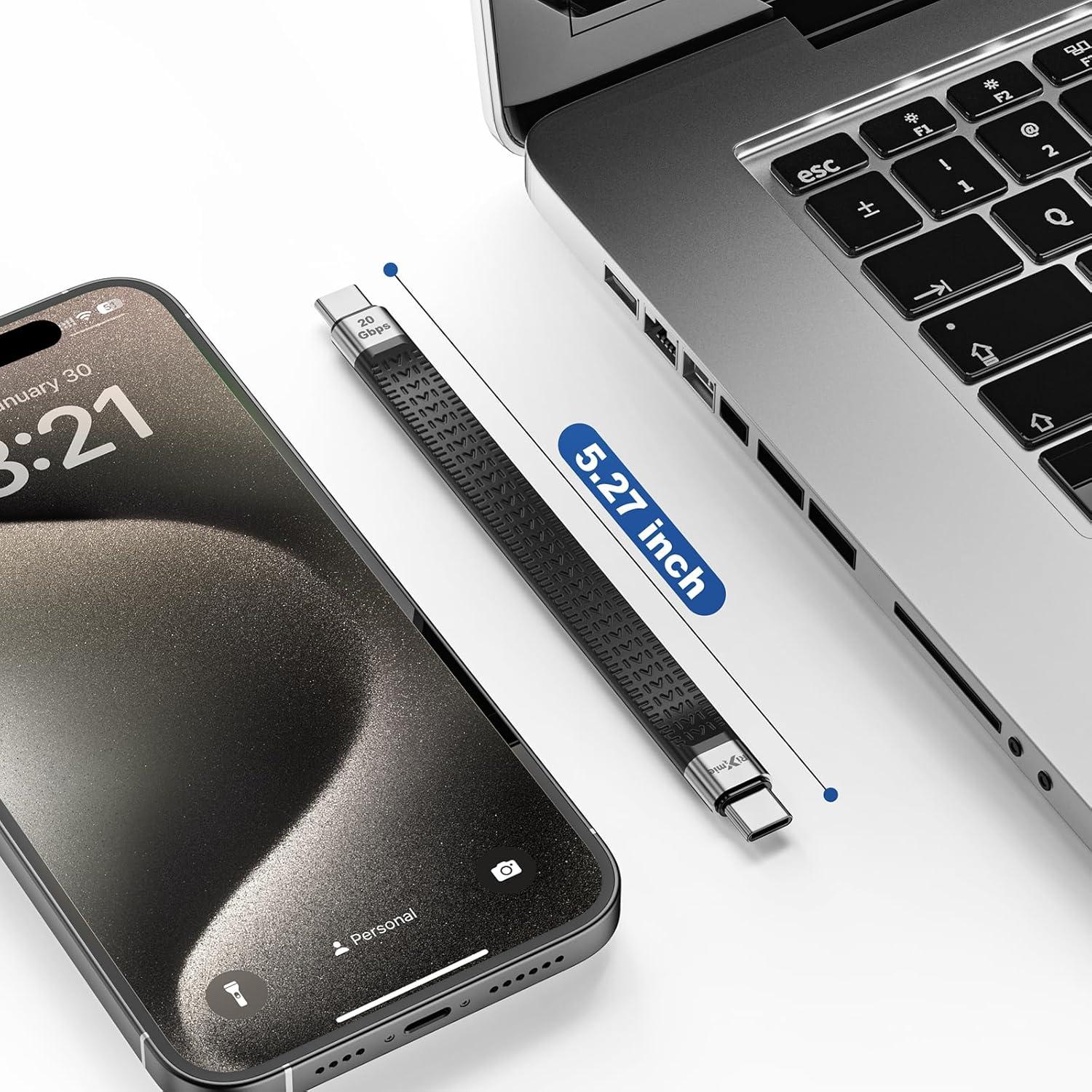 Cable USB-C Rixmie 12.7 cm Carga Rápida 100W 20Gbps