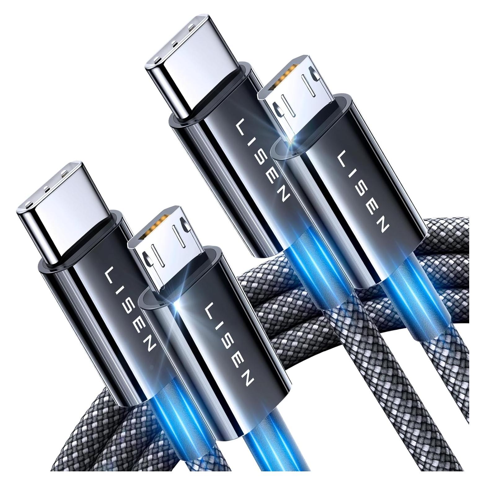 Cable USB C a Micro USB 1.0m LISEN 2-Pack Carga Rápida 2.4A