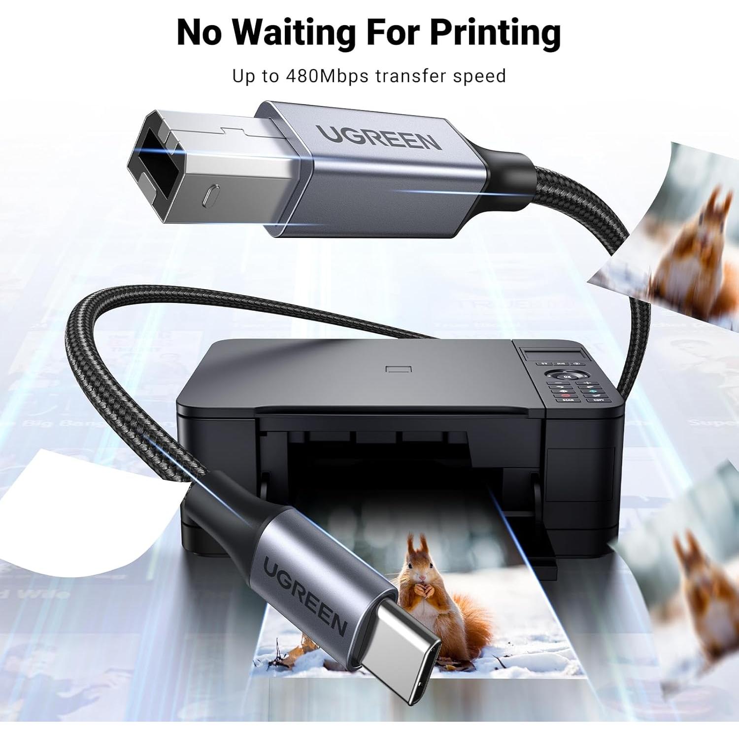 Cable USB B a USB C UGREEN 0.91 m para Impresora y MIDI