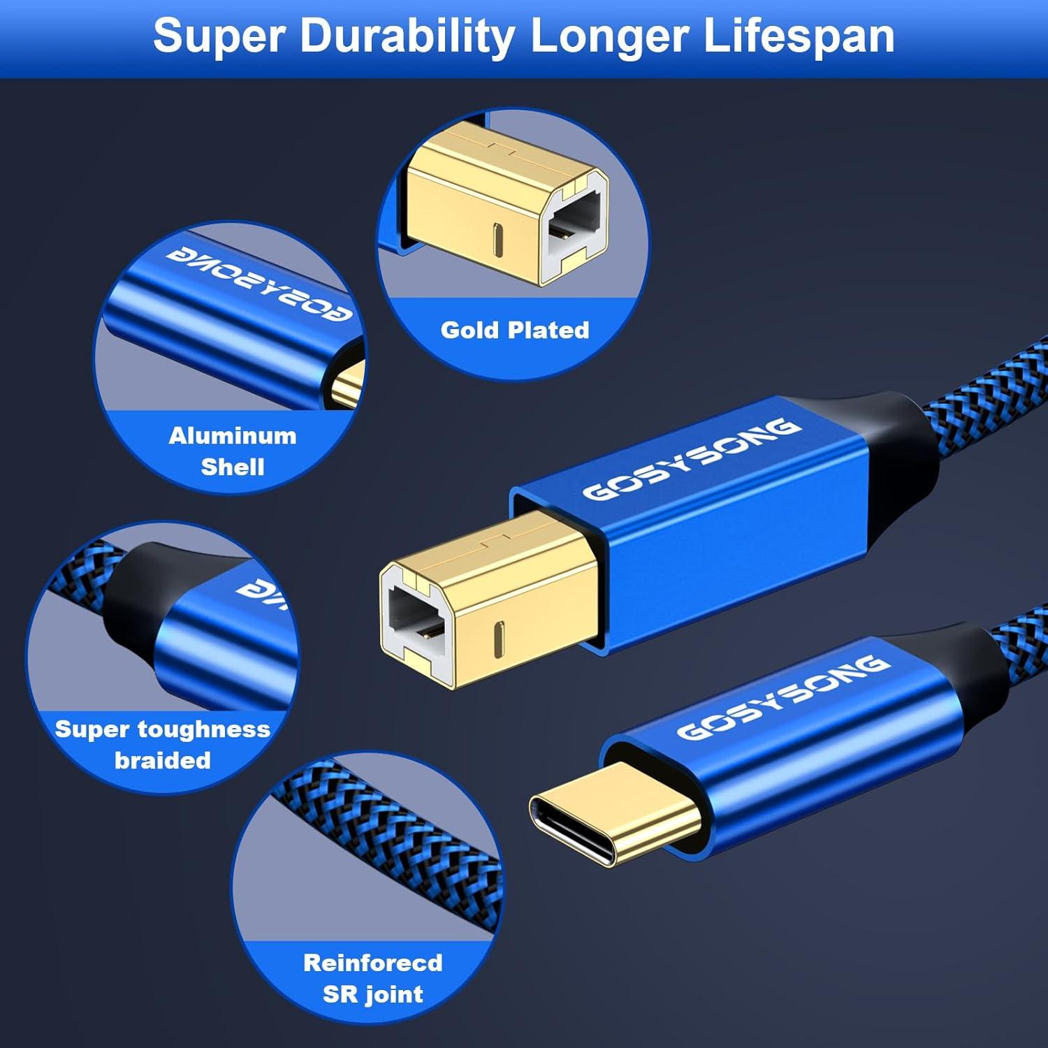 Cable de impresora USB C a B 6.1m GOSYSONG alta velocidad