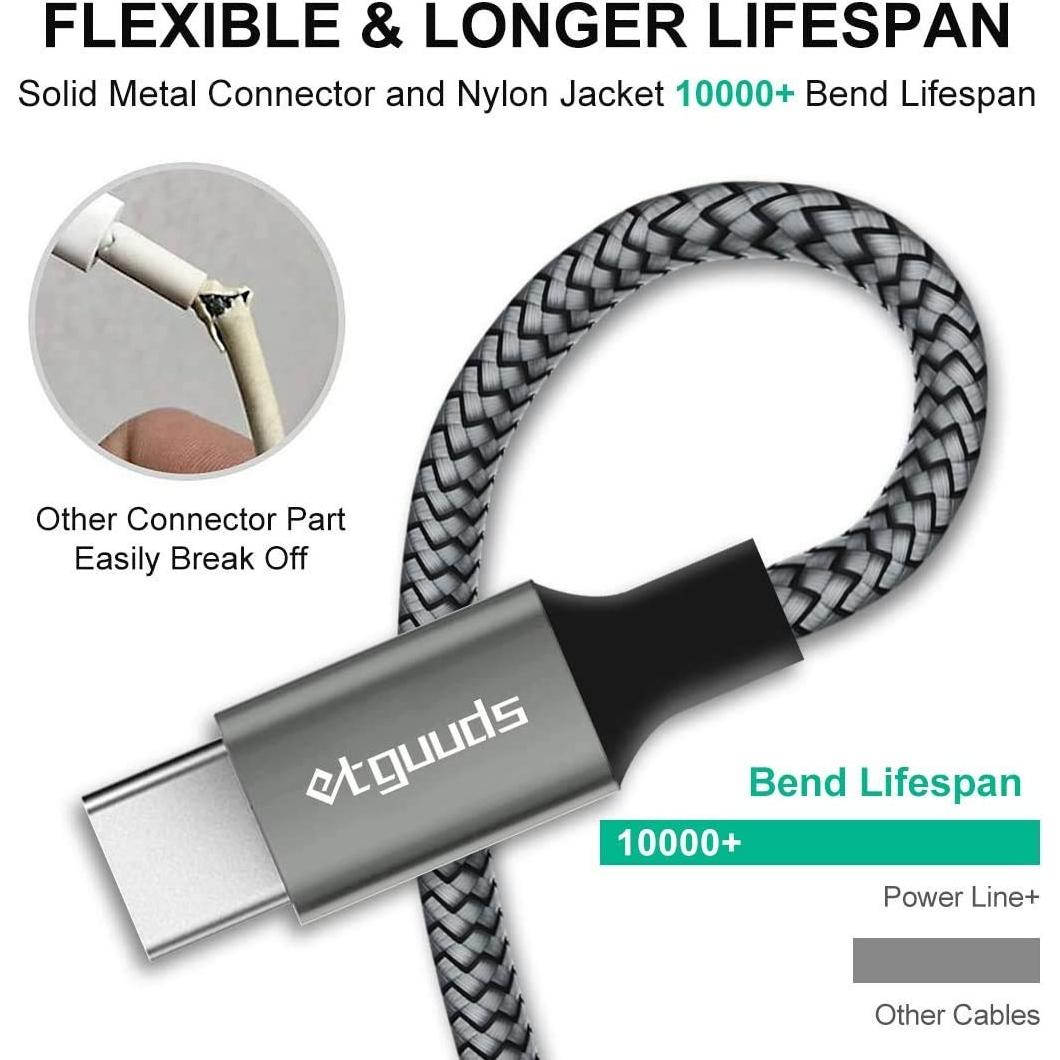 Cable USB A a USB C etguuds 5M Carga Rápida Trenzado Nylon