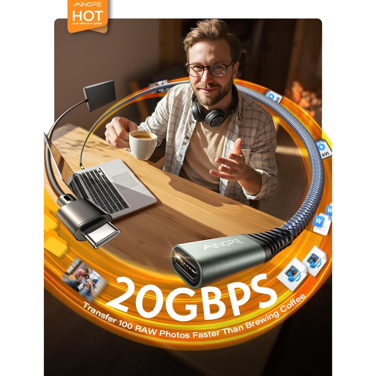 Cable de Extensión USB C AINOPE 2M 20Gbps 240W Gris