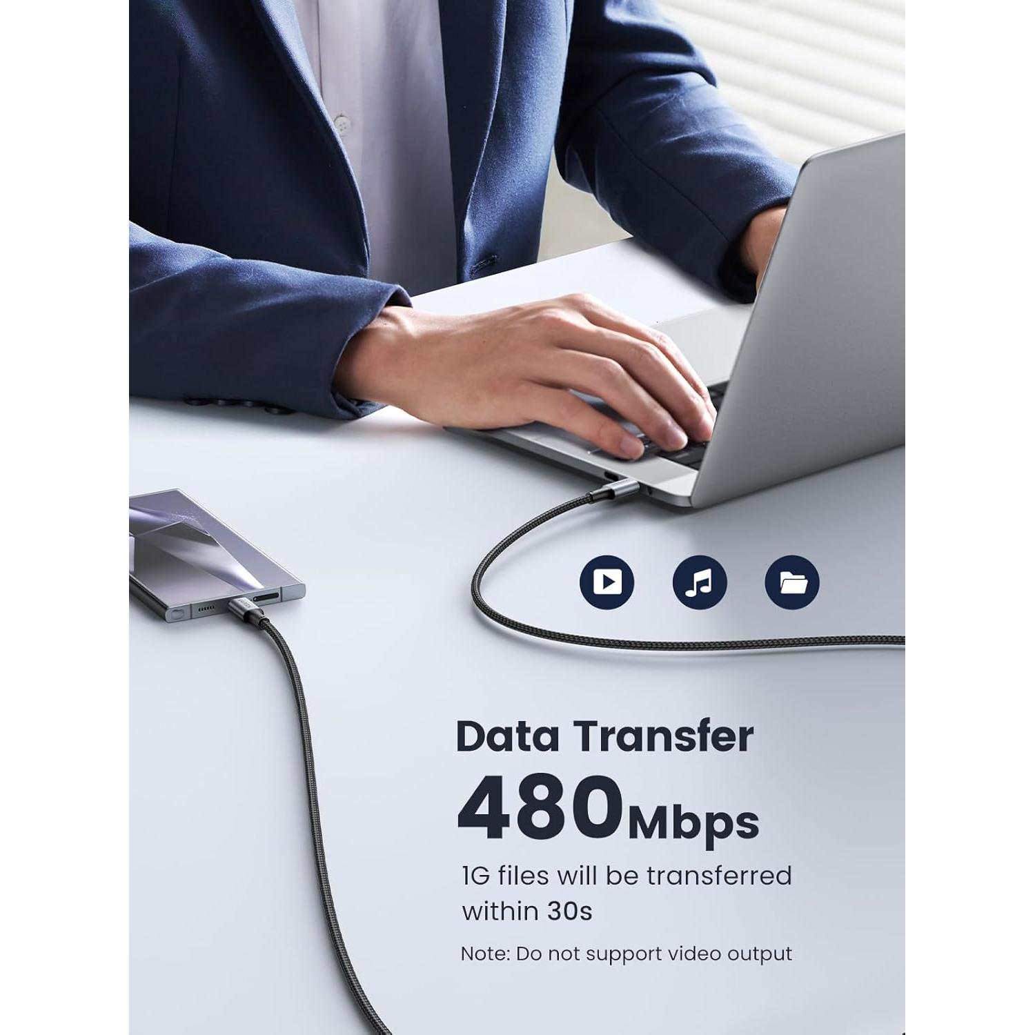 Cable USB C UGREEN 100W - Paquete de 2 Cables 1m Negro