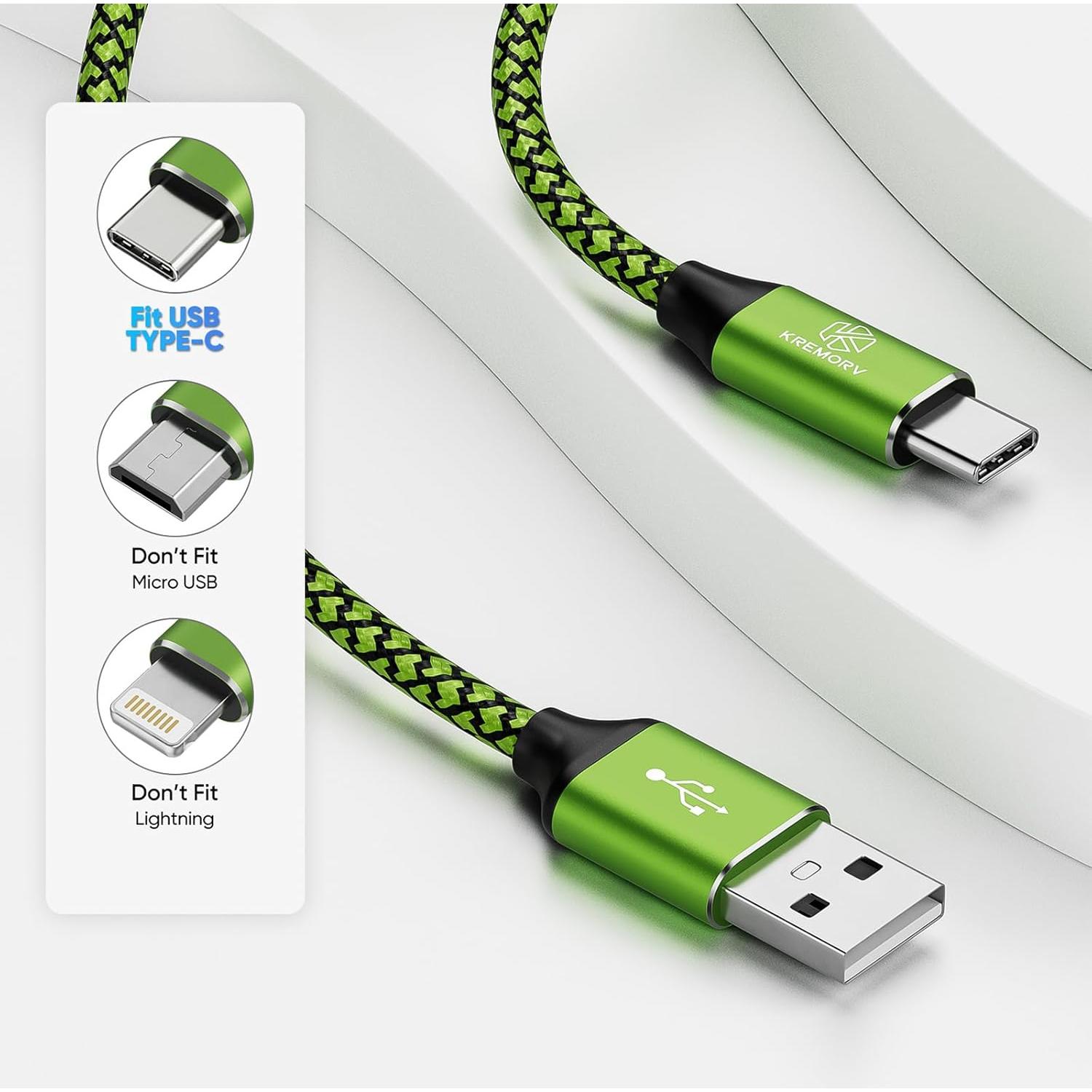 Cable USB Tipo C 5-Pack KREMORV 3m Carga Rápida Nylon