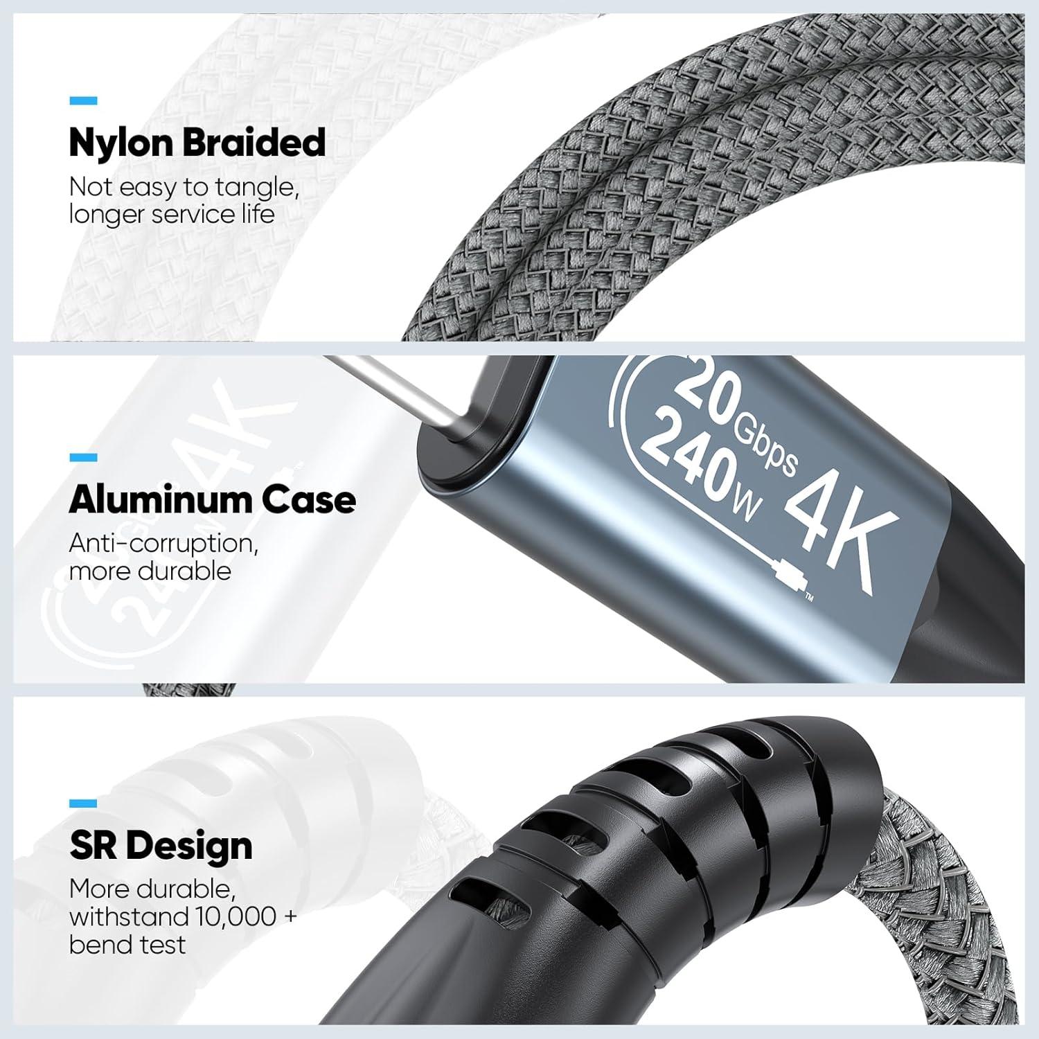 Cable USB C 3.2 Gen 2 JasRoum 6.1m 10Gbps 140W 4K