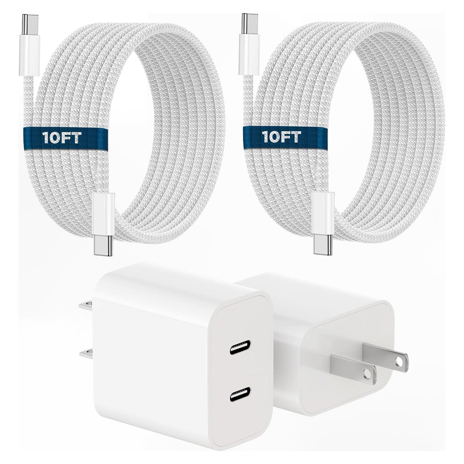 Cargador Rápido Doble USB C 20W + Cable Trenzado 3m para iPhone