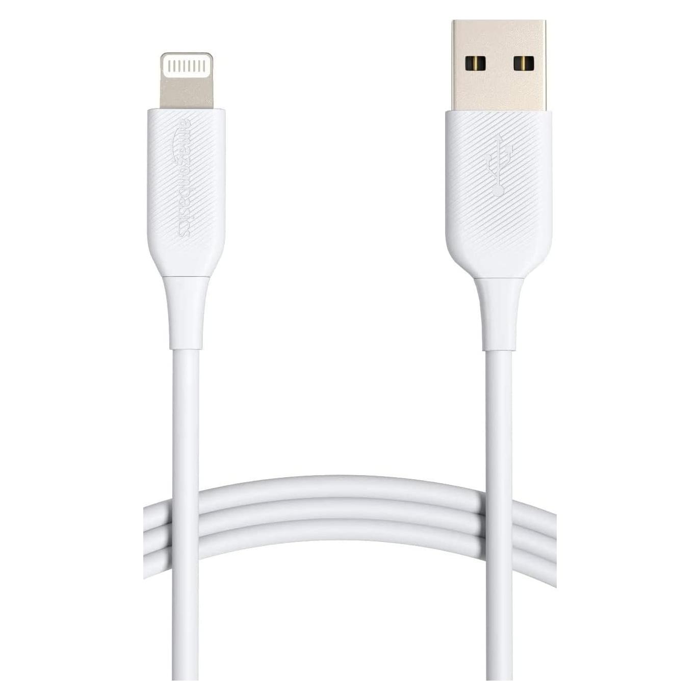 Cable de Carga MFi Amazon Basics USB-A a Lightning 1.83m Blanco