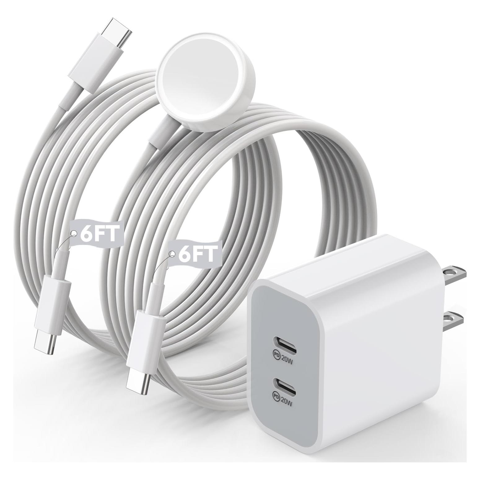 Cargador Rápido Doble USB C 40W para Apple Watch e iPhone